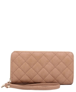 Quilted Double Zip Around Wallet Wristlet QW0012 STONE